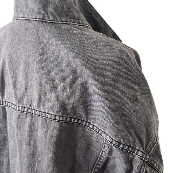 Free People  Denim Trucker Jacket Biker Y2K Button Gray Charcoal Coat M/L - Picture 3 of 11